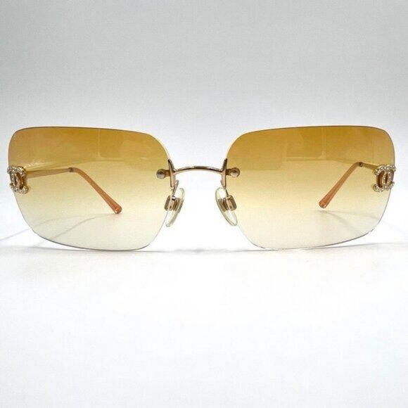 💛 RARE Chanel Vintage Sunglasses Rhinestone CC Logo Rimless Gradient Gold Tint - Picture 3 of 14